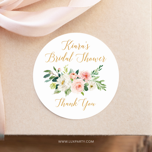 Bridal Shower Stickers, Gold Floral