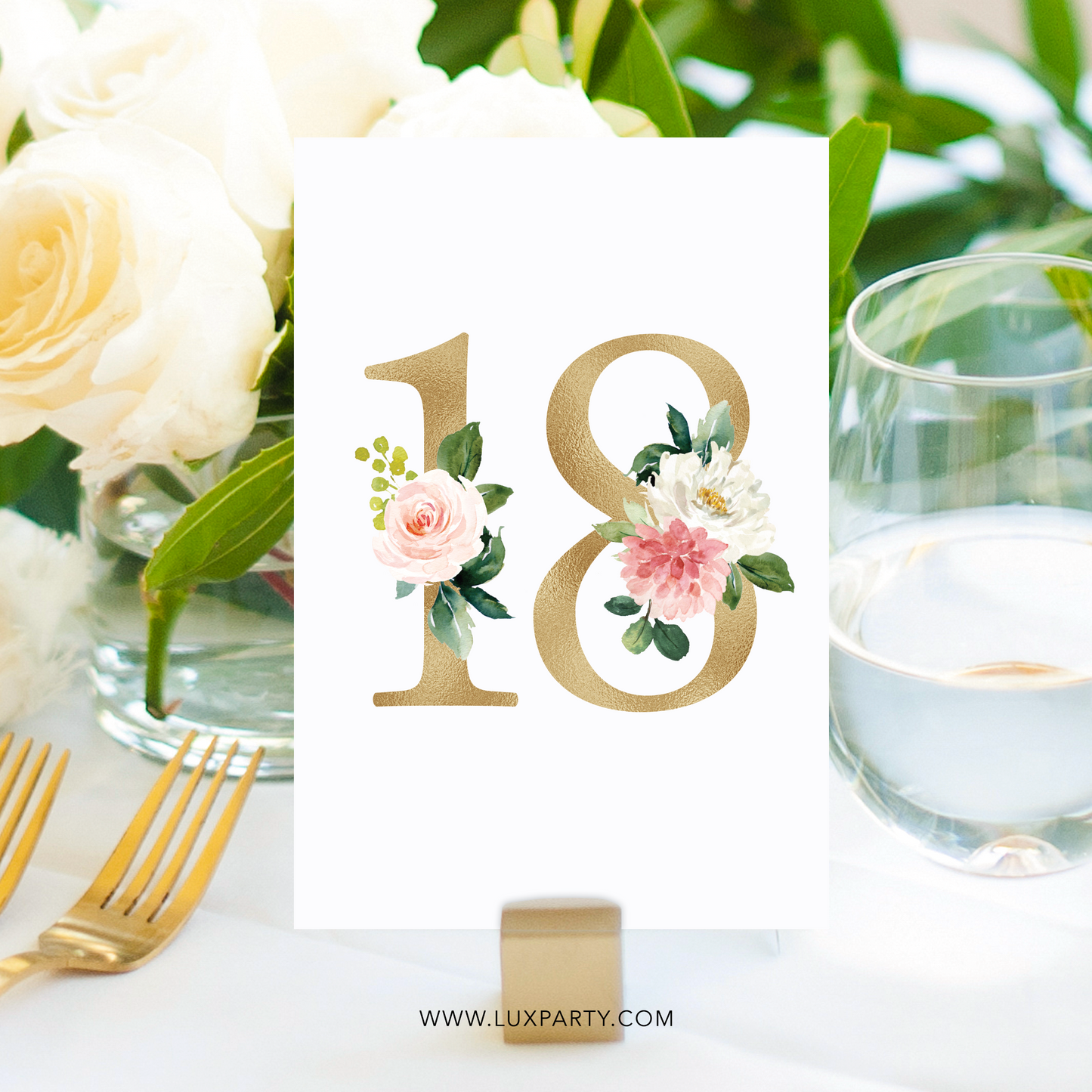 Table Numbers, Gold Floral