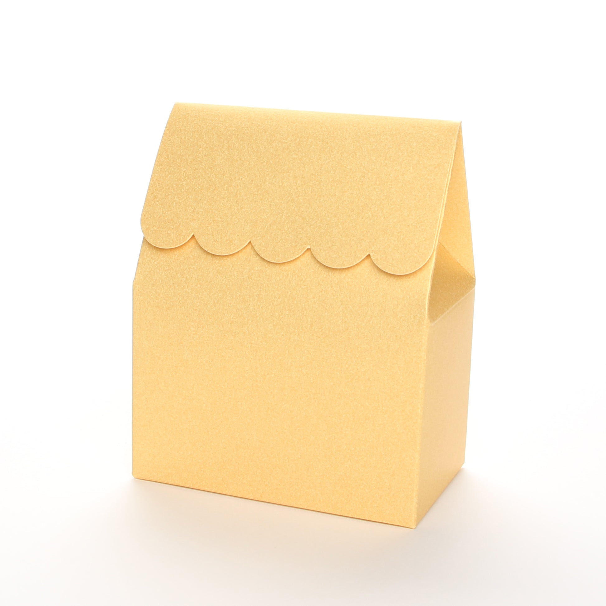 Gold favor box by Lux Party with a scalloped edge on a white background.