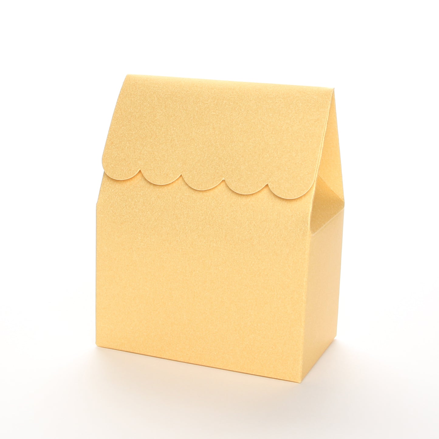 Gold favor box by Lux Party with a scalloped edge on a white background.