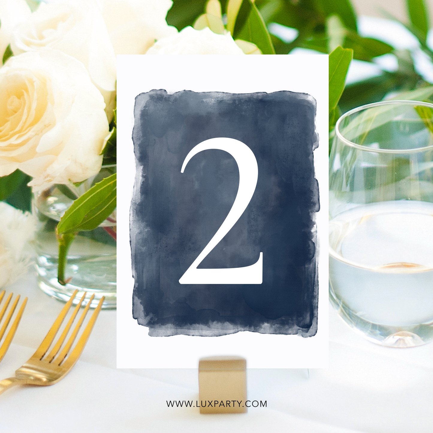 Table Numbers, Navy Blue Watercolor