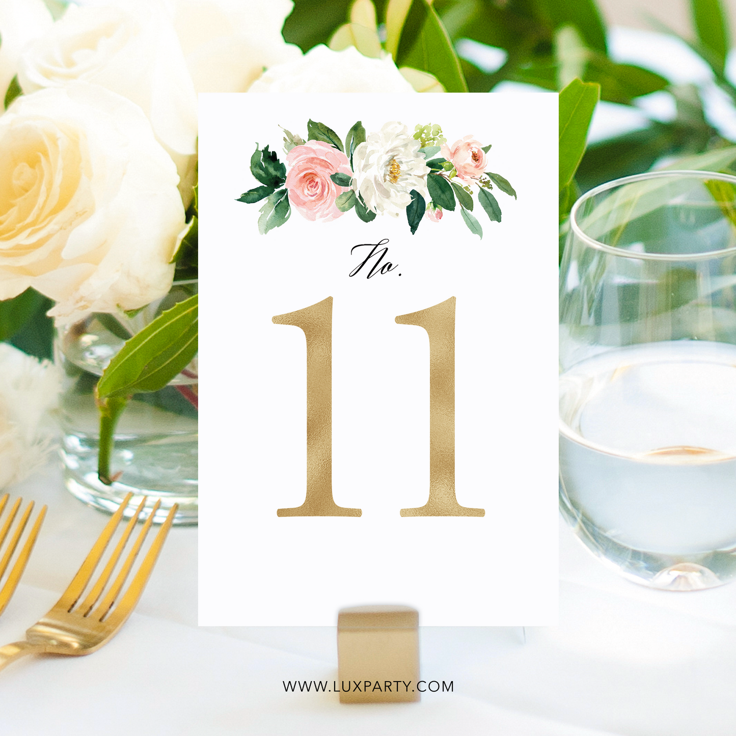 Table Numbers, Gold Flower Bouquet
