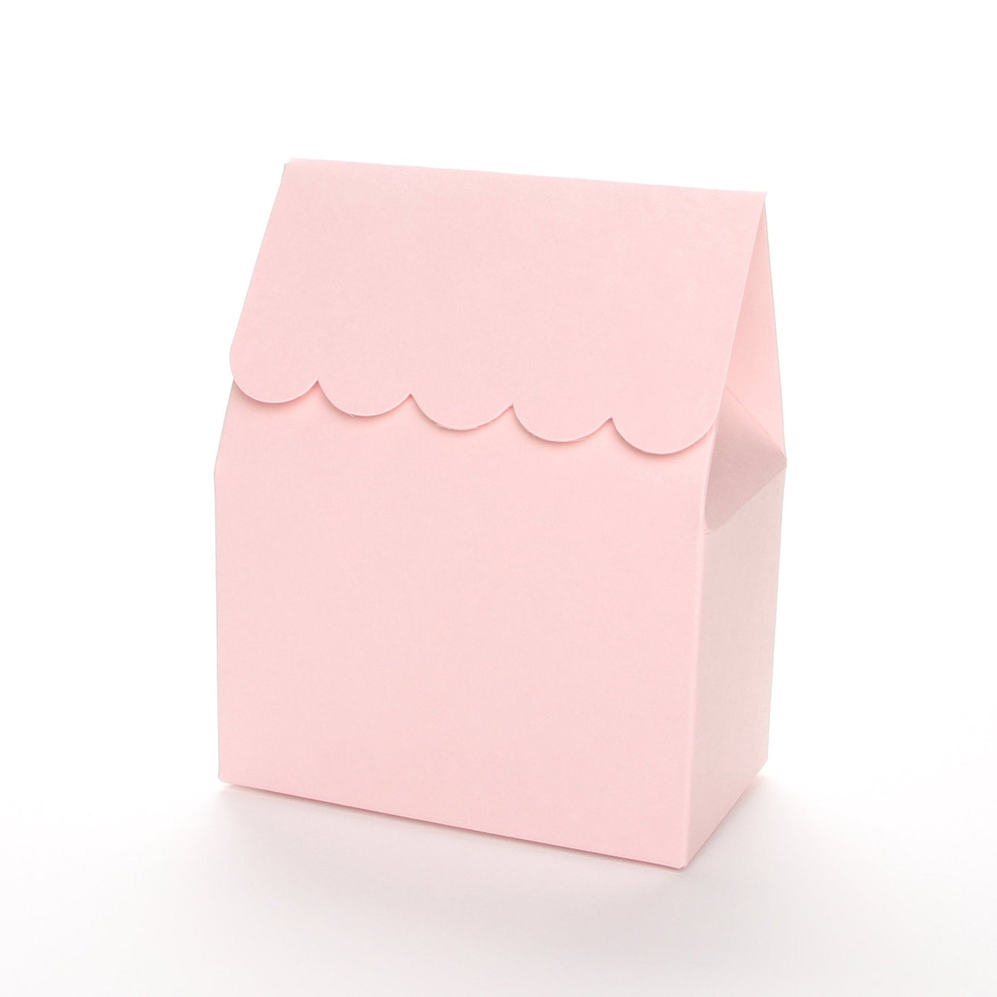 Pink favor box by Lux Party with a scalloped edge on a white background.