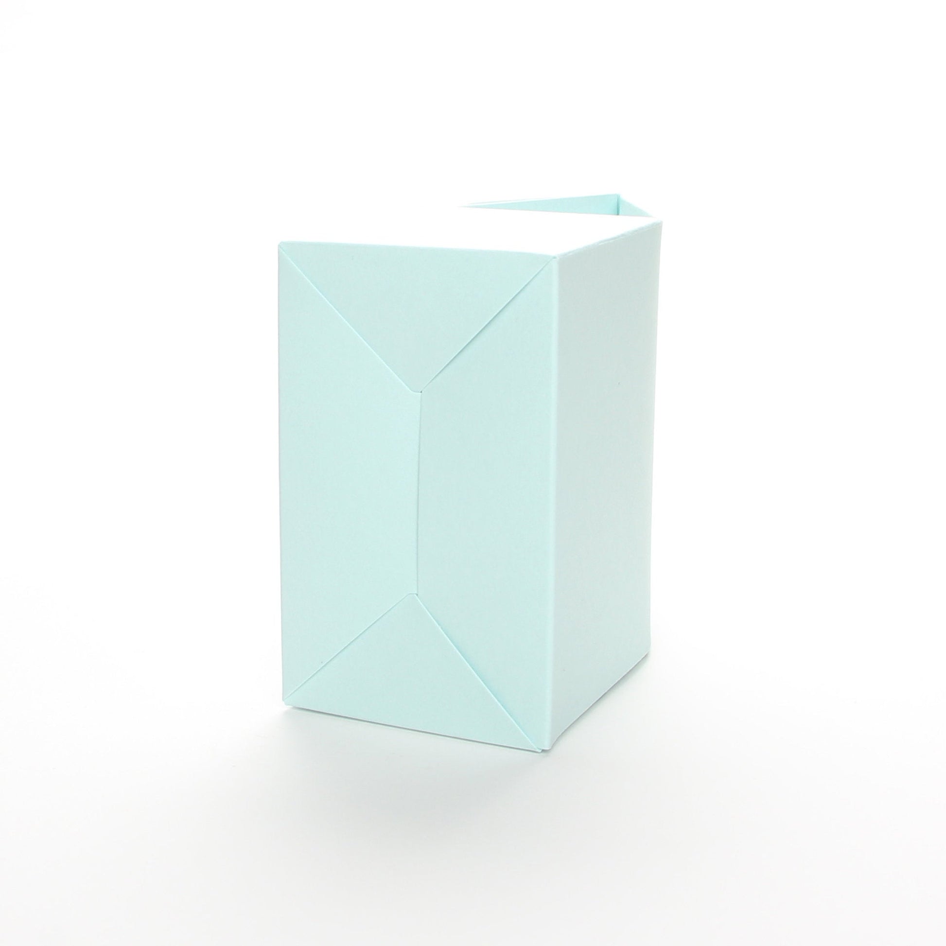 Bottom view of Lux Party’s light blue favor box on a white background.