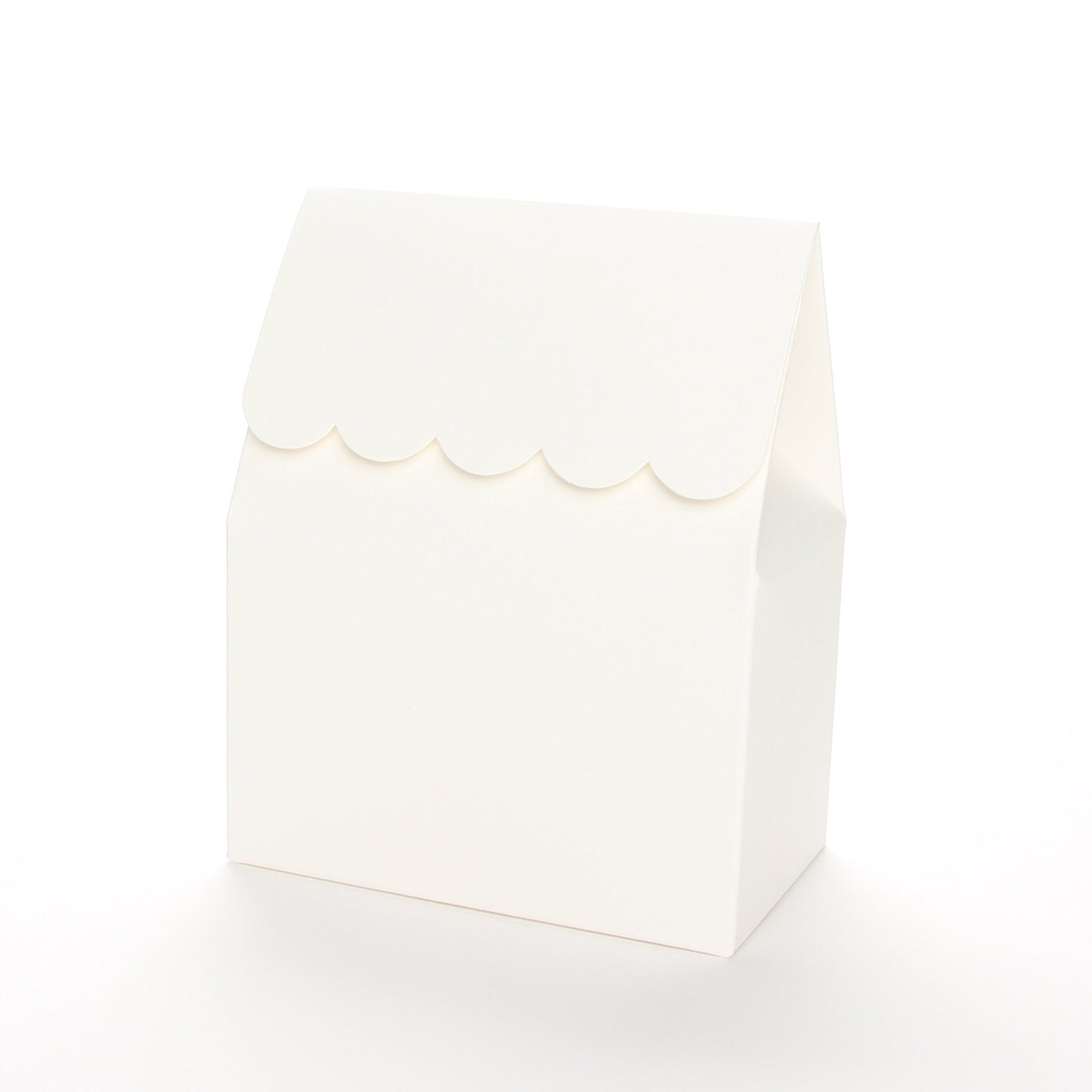 Ivory favor box by Lux Party with a scalloped edge on a white background.