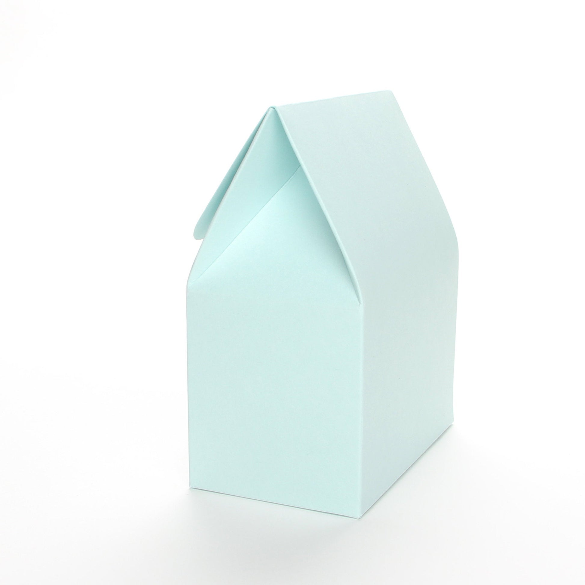 Side view of a light blue favor box by Lux Party on a white background.