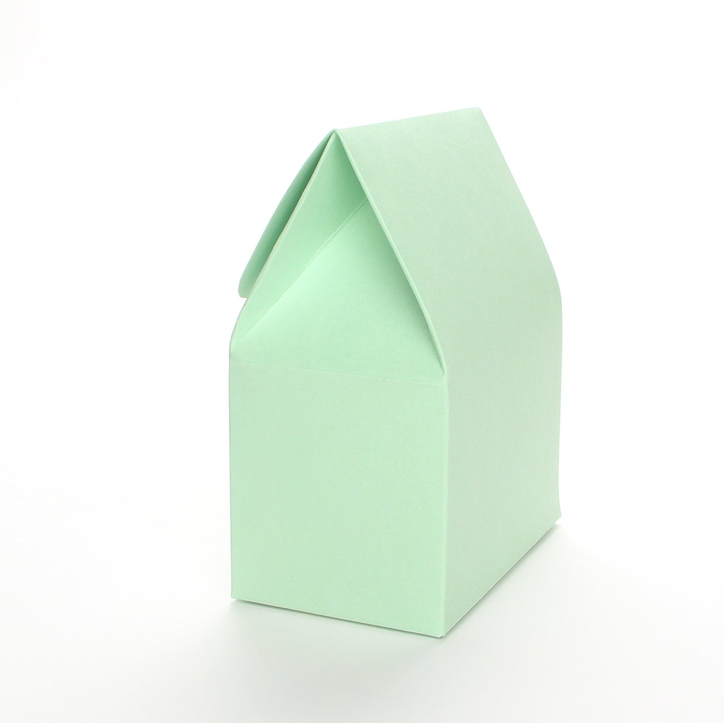Side view of a mint green favor box by Lux Party on a white background.