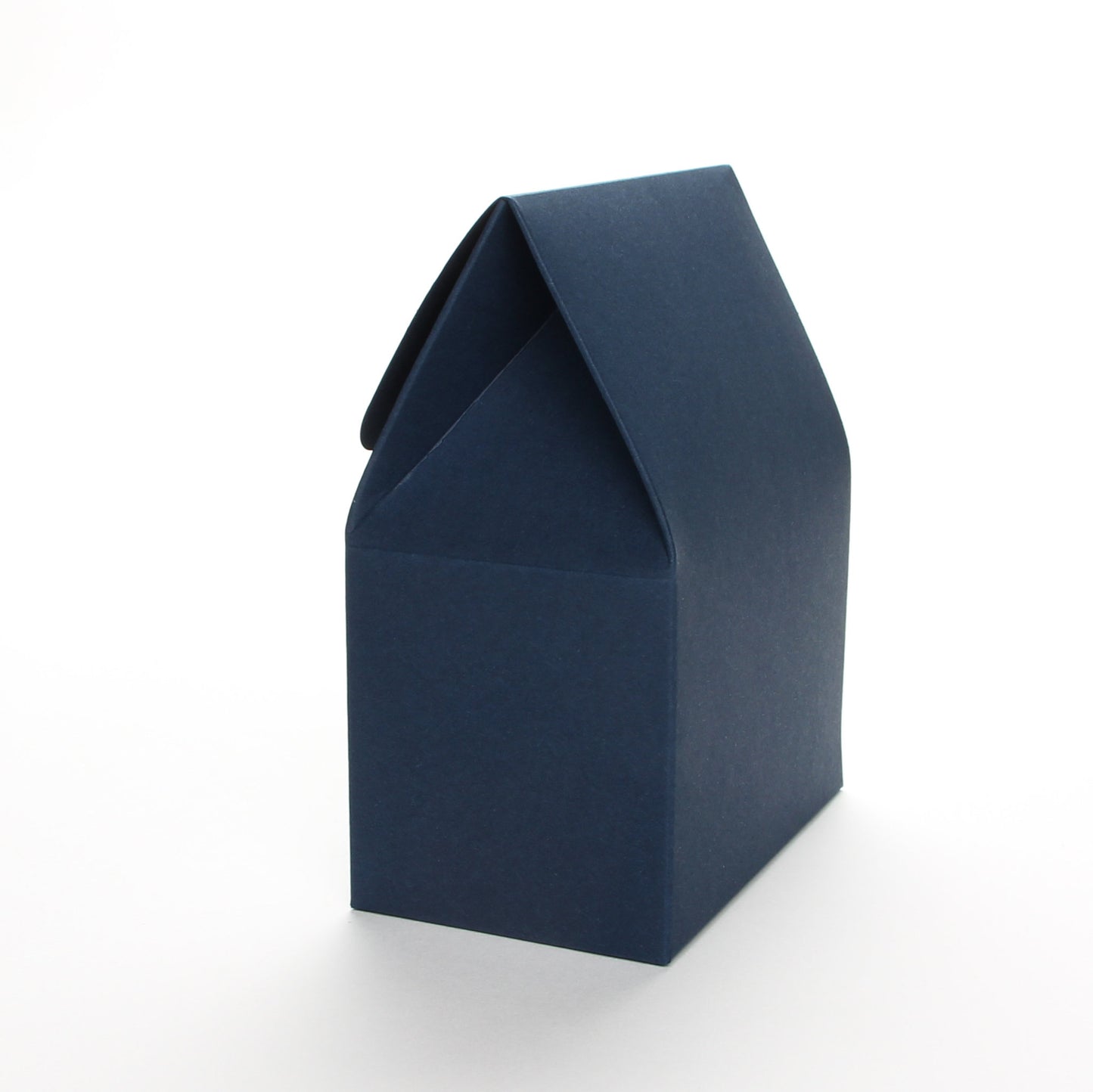 Side view of a navy blue favor box by Lux Party on a white background.