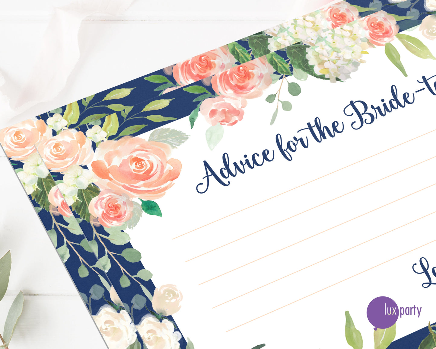 Advice Cards Bride, Navy & Pink